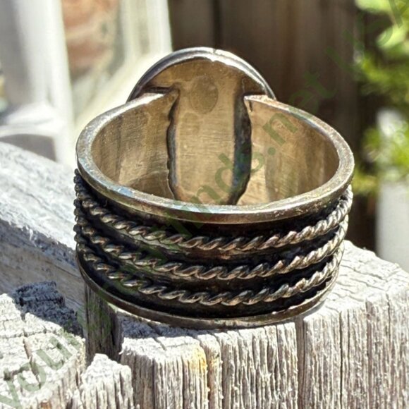 Southwestern Sterling Silver Opal & Green Turquoise Ring Size 9 - Picture 5 of 5